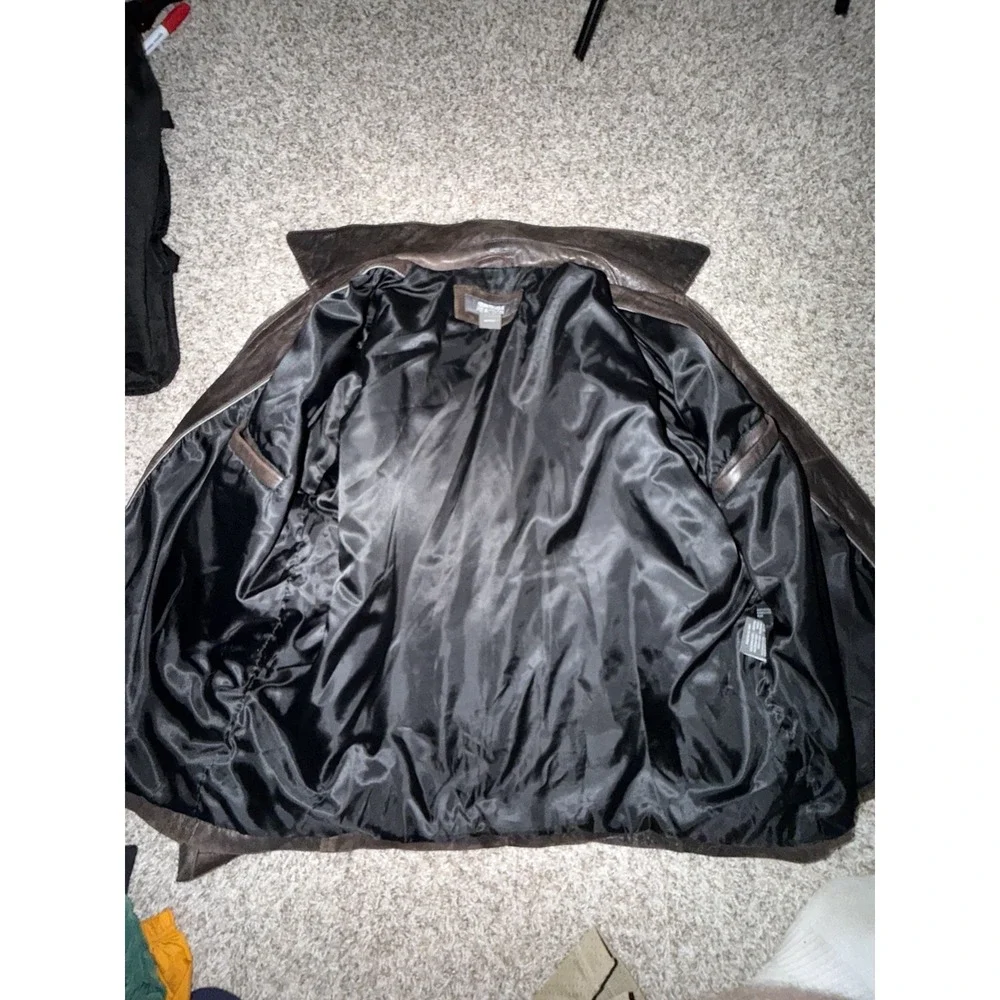Kenneth Cole Reaction Jacket Mens 2XL Brown Genuine Leather Moto Biker Full Zip